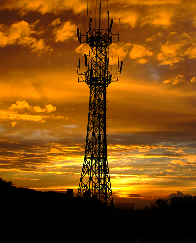 Technician inspecting antennas